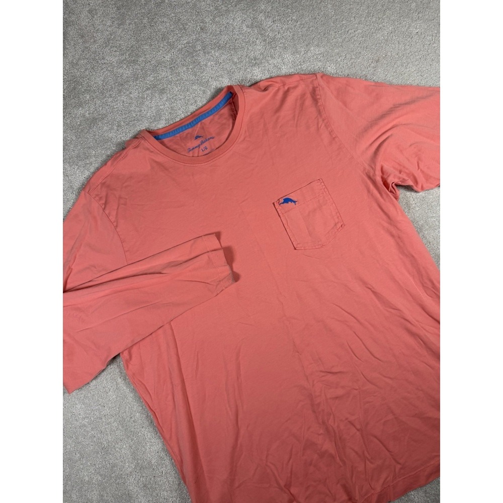 Tommy Bahama L/S Pocket Shirt Mens Large Pink Coral Pima Cotton Marlin UPF Sun * - Picture 1 of 10